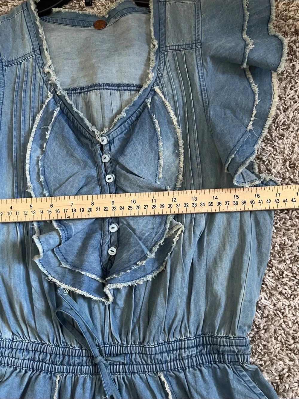 Free People Light Blue Washed Denim Ruffle Romper - Picture 15 of 16